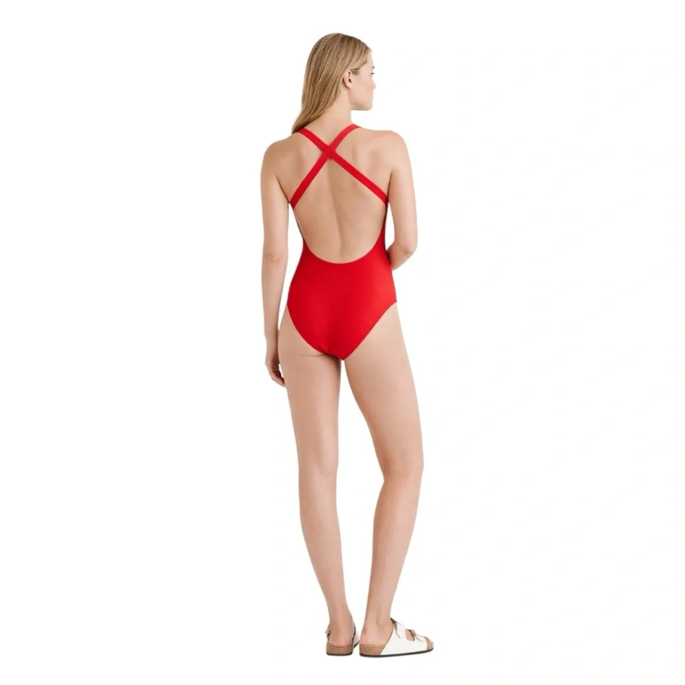 Quince Italian Cross-Back One-Piece Swimsuit Red Size Medium NWT - Picture 2 of 5